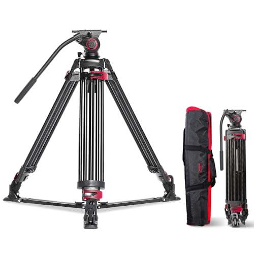 miliboo MTT609A Heavy Duty Tripod Professional Tripod with Infinitely Damped Head,Tripods for Photography, Live Streaming, Videography, Working Height 33.5''-66'',Max Load 33 lbs,Aluminum,Customizable