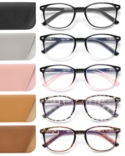 JOLISU 5 Pack Reading Glasses For Women, Blue Light Blocking Computer Reader Spring Hinge Eyeglasses (2.00)