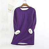 kuweot Women Thick Fleece Printed Sweatshirt Winter Warm Underwear Round-Neck Blouses Tops Purple