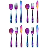 12 Piece Stainless Steel Kids Silverware Set - Child and Toddler Safe Flatware - Kids Utensil Set - Metal Kids Cutlery Set Includes 4 Small Kids Spoons, 4 Forks & 4 Knives - UV Rainbow