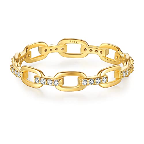 Espere Open Link Ring - 18K Gold Plated Sterling Silver Pave Chain Link Ring with Cubic Zirconia [Size 7]