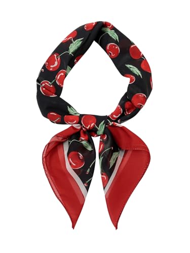 WDIRARA Women's Cherry Graphic Print Scarf Large Square Hair Bandana Sleeping Head Wraps Black Red One-Size