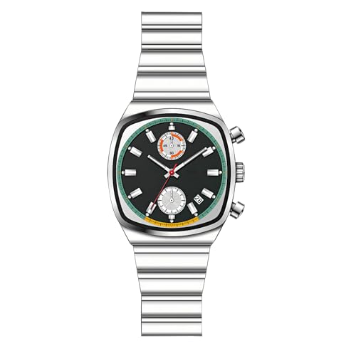 Gosasa Fashion Business Square Mens Watches Luminous Waterproof Quartz Watch with Calendar & Chronograph - Stylish Gold & Silver Wristwatch Stainless Steel Band (Silver Black)