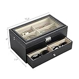 CO-Z Sunglasses Organizer with 12 Slots, Multiple Eyeglasses Eyewear Display Case for Women Men, 2 Story Leather Multi Sunglasses Jewelry Collection Holder with Drawer, Sunglass Glasses Storage Box