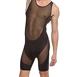 ONEFIT Sexy Men's Jumpsuit Black Bodysuit Transparent Mesh Briefs Underwear L