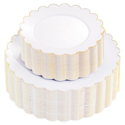 supernal 100PCS Gold Plastic Plates -White and Gold Disposable Plates for Party/Wedding -Include 50PCS 10.25inch Dinner Plate,50PCS 7.5inch Gold Dessert/Salad Plate,Graduation Decorations 2025 Deals