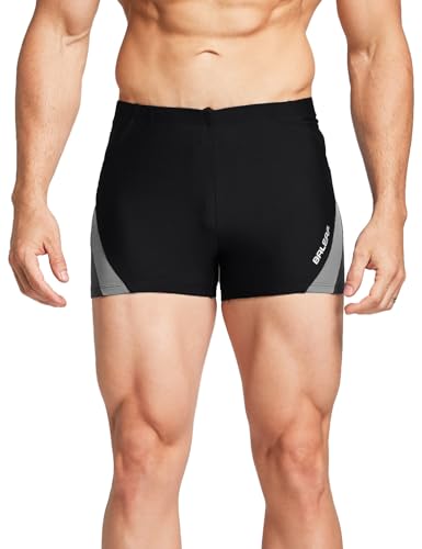 baleaf Men's Spandex Swim Shorts Athletic Competitive Swimwear Lap Swimming Suits Gray/White M