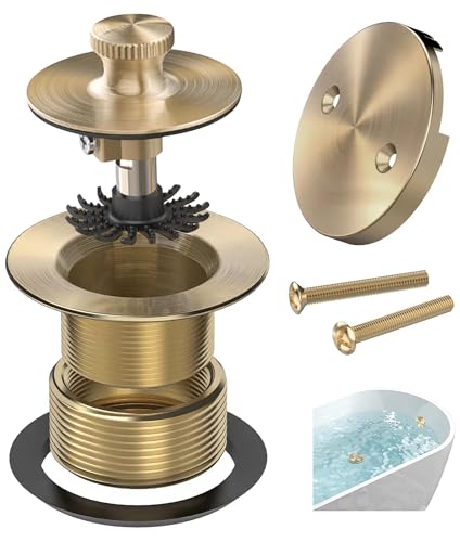 Sogmeter Champagne Brushed Gold Bronze Bathtub Drain, Hair Catcher and 2-Hole Overflow Faceplate, 11.5/16 UNC, Lift and Turn Bathtub Drain Replacement, Tub Drain Stopper