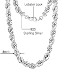 Savlano 925 Sterling Silver 8MM Hollow Italian Rope Diamond Cut Twist Link Chain Necklace for Men & Women Comes with Gift Box- Made in Italy (20)