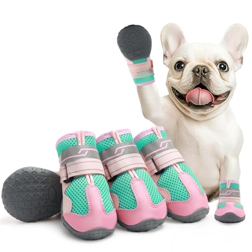 Aokown Dog Shoes for Medium Dogs, Large Dog Boots for Winter Snow, Hot Pavement, Dog Booties & Paw Protectors Pink Size 4