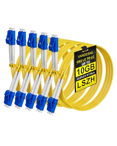 VANDESAIL 5 Pack LC to LC Fiber Patch Cable 2M (6FT), OS2 Single Mode 9/125µm Duplex UPC SMF Jumper, LSZH Jacket, OFNP Rated Fiber Optic Cable for SFP+