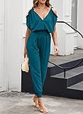 Dokotoo Jumpsuits for Women Dressy One Piece Sexy Long Pants Smocket Waist Cold Shoulder Cruise Outfits Open Back Outfits for Summer Plus Size,Green XX-Large