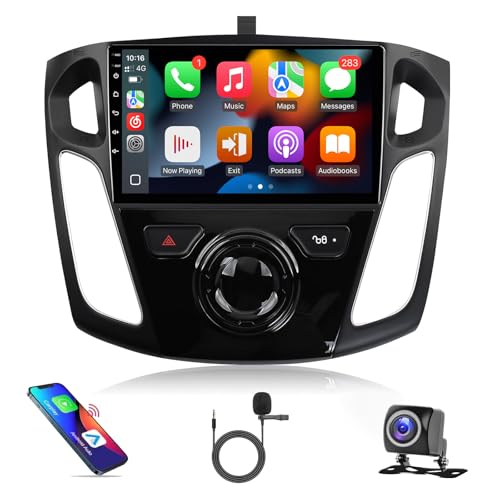 Car Stereo Radio for Ford Focus 2012 2013 2014 2015 2016 2017 2018 Touch Screen Car play Android Auto, Leadfan 9 inch Focus Android Unit Display WiFi GPS Bluetooth DSP FM SWC AHD Camera + CANBUS + MIC