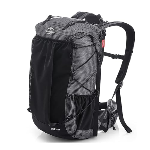 Naturehike Hiking Camping Backpack 45L/65L Lightweight Internal Frame with Rain Cover for Backpacking Outdoor Sports ((60+5) L Black, (60+5) L)