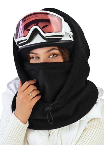 Black Fleece Balaclava Over Helmet - Warm Helmet Ninja Hood - Snowboard Hooded Hat Gaiter Ski Mask