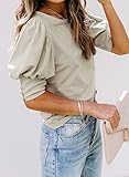 Ladies Summer Tops with Puffy Sleeves Blouses Womens Clothing Trends for 2022 (New-Beige,M)