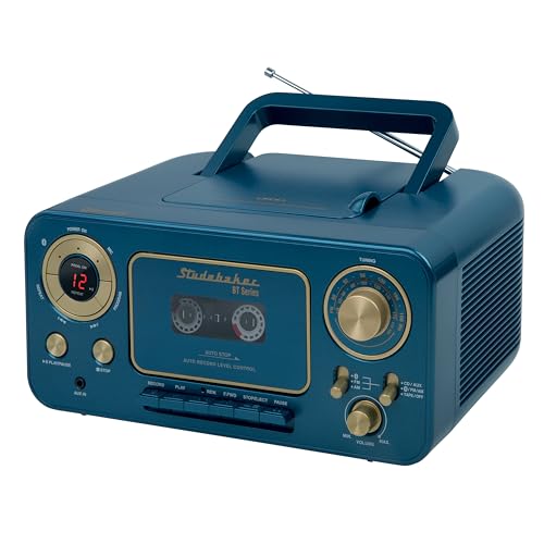 Portable Stereo CD Player with Bluetooth, AM/FM Stereo Radio and Cassette Player/Recorder (Blue)