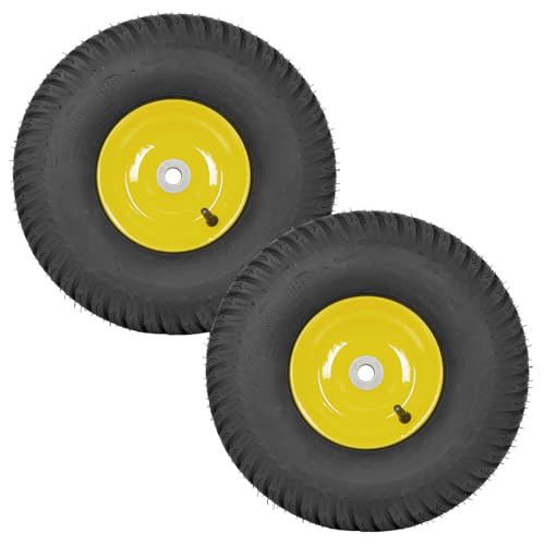 2 PCS 15x6.00-6 Tubeless Tire and Wheel Assembly, Replacement Lawn Mower Front Tire Compatible with John Deere Riding Mowers 100 and 300 Series, 3" Offset Hub, 3/4" or 5/8" or 1/2" Bushing