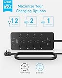 Anker Surge Protector Flat Plug Power Strip(2100J), 12 AC Outlets, 5feet Flat Extension Cord, 1USB C and 2 USB Ports for Multiple Devices, 20W Fast Charging for Home, Office, Dorm Essential, TUV