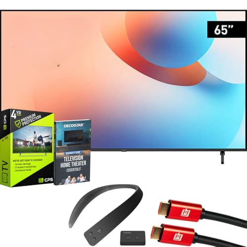 Panasonic TV-65W95AP W95 65" Mini LED 4K UHD Smart Fire TV 2024 Bundle with WN10 Neck Speaker, 4 YR CPS Enhanced Protection, 2X HDMI Cable & Deco Gear Complete Home Theater Beginner's Guidebook