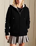 Yeokou Women's Casual Full Zip Up Sherpa Lined Hoodie Sweatshirt Jacket Coat (Medium, Black)