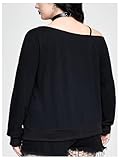 Verdusa Women's Plus Size Off The Shoulder Graphic Tee Long Sleeve Pullover Tops Black 4X-Large Plus