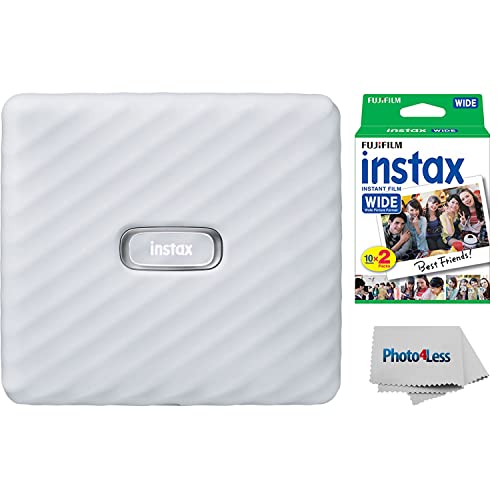 Fujifilm Instax Link Wide Printer Ash White Bundle with Fuji Wide Twin Pack Instant Film + Cloth