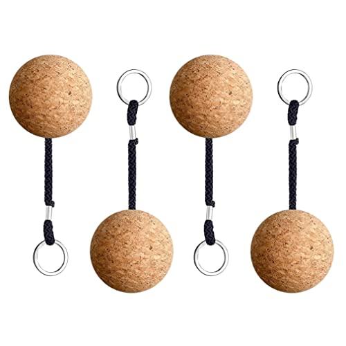 Xweptuy Floating Cork Ball Wooden Floatable Water Sports Keyring Buoyant Keychain for Diving 50MM 4PCS