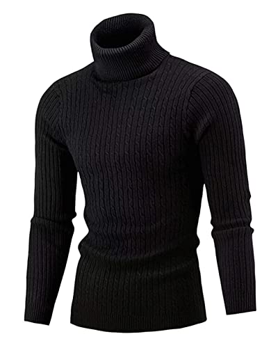 QZH.DUAO Men's Casual Slim Fit Turtleneck Pullover Sweaters, Black, US M = CN 4XL