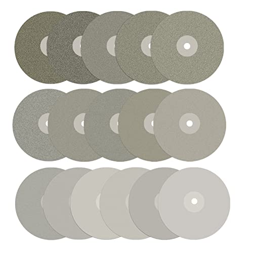 DZQ 16PCS Diamond Flat Lap Wheel Disc 6" x 1/2" Arbor Hole Abrasive Grit 50 60 80 100 120 240 260 320 400 600 1000 1200 1500 2000 2500 3000 for Cutting or Sanding Stone and Glass