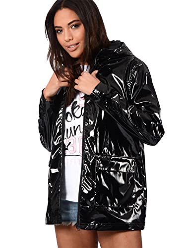 Womens Fashion Outdoor Wet Look Clothing Trench Coat Raincoat Black Pu Leather Wear PVC
