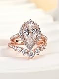 Effinny 2.5CT Halo Pear Cut Bridal Ring Set,CZ Simulated Diamond Wedding Ring Set In Rose Gold Plated 925 Sterling Silver (Rose Gold, 6)