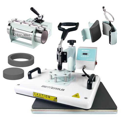 BetterSub Combo 5 in 1 12‘’ x15‘’ Heat Press Machine for T-Shirt 20/30oz Tumbler Heat Press Hat Plate Cap Printing Heat Transfer Digital Industrial-Quality Sublimation Machine 360 Degree Swivel Teal