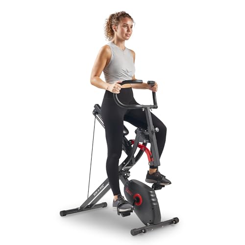 Sunny Health & Fitness Upright Bike + Row-N-Ride Dual Function Home Rower Squat Machine & Stationary Cycling Full Body Combo Cardio Ab Machine for Stomach Workout Fitness Machine - SF-A022077