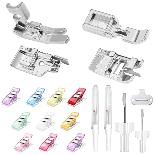 Sewing Machine Feet Sets Heavy Duty Steel Straight Stitch Foot Zero Skipped Stitch Presser Foot French Seam Presser Foot with Sewing Clips & Sewing Repair Kit for Singer, Brother, Janome