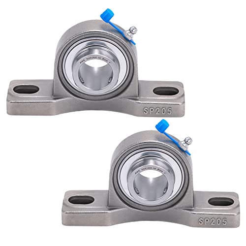 XIKE 2 Pcs SUCP205-16 Bore 1" All Stainless Steel Pillow Block Square Flange Mounted Ball Bearings, Solid Base and Self Aligning.