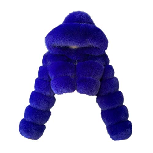 Colf Women's Winter Parka Coat Long Sleeve Faux Fur Coat with Hooded Warm Short Overcoat Jacket (Blue,Medium)