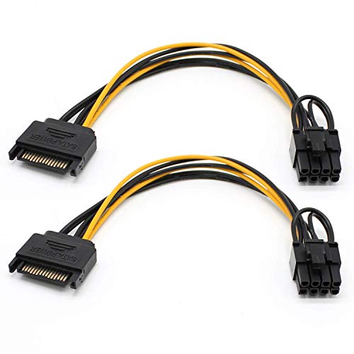 GGZZ 8 Pin PCIe to SATA 15 Pin Power Cable, 15-Pin SATA to 8 Pin PCI-Express Video Card Power Adapter Cable (20CM/2Pack)