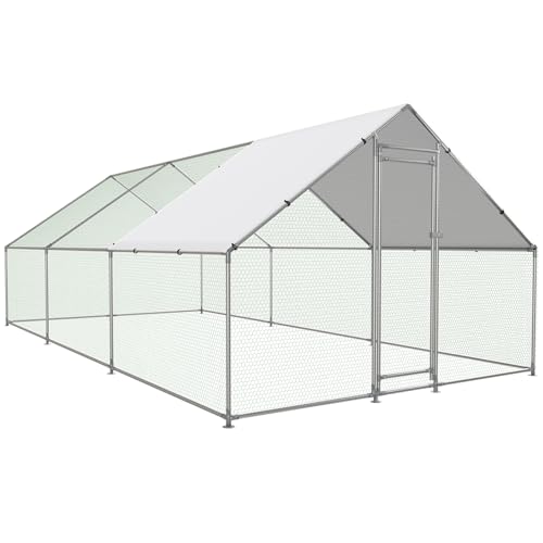 NUGRIART Large Metal Chicken Coop Walk-in Poultry Cage with Water-Resident and Anti-UV Cover Duck Rabbit Cat House Outdoor Chicken Run Pen with Spire Shaped Cage
