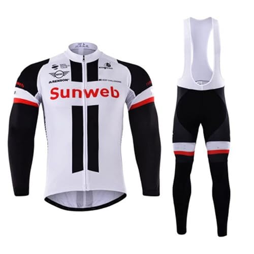 SGCIKER 2017 Team SUNWEB White Spring Autumn Cycling Jersey Set,Mens Long Sleeve Thin Sunscreen Breathable Cycle Shirt MTB Bike Clothing Bib pants Kits Gel Pad (S)