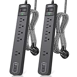 2 Pack Power Strip Surge Protector - 5 Widely Spaced Outlets 3 USB Charging Ports, 1875W/15A with 6Ft Braided Extension Cord, Flat Plug, Overload Surge Protection, Wall Mount for Home Office