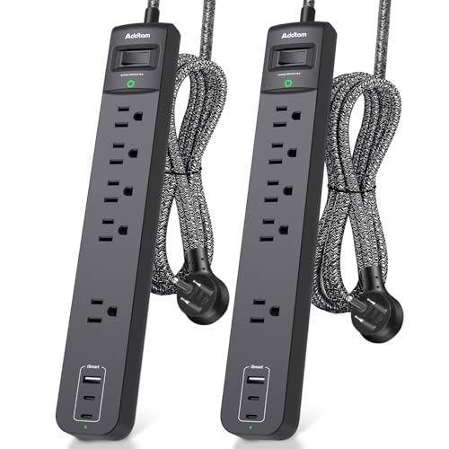 2 Pack Power Strip Surge Protector - 5 Widely Spaced Outlets 3 USB Charging Ports, 1875W/15A with 6Ft Braided Extension Cord, Flat Plug, Overload Surge Protection, Wall Mount for Home Office