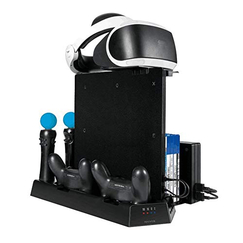 3 in 1 Multi Charging Stand with 2 Cooling Fans for PRO/Slim/PS VR, Controller Docking Station Charger, 11 Card Slot, Vertical Stand Headset Bracket