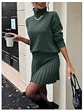 MakeMeChic Women's Sweater Skirt Sets 2 Piece Outfits Ribbed Knit Mock Neck Sweater Pullovers A Line Mini Skirt Set S-Green Small