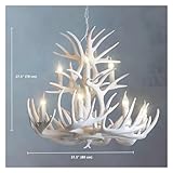 White Antler Chandelier, Farmhouse Rustic Deer Horn Chandelier Lighting Classic Candle Style, Cabin Vintage Large Pendant Lamp 9 Lights 18 Arms, Faux Antler Hanging Ceiling Light ( Color : White , Siz