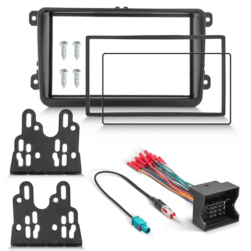 NuIth Double DIN Radio Dash Kit W/Radio Wire Harness for 2005-2015 Volkswagen Jetta/Beetle/CC/Golf/Passat/Tiguan, Aftermarket Car Stereo Installation Trim Bezel Bracket Wire Kits