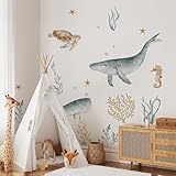 NXUEBDU Under The Sea Wall Decals Large Whale Shark Wall Stickers Ocean Animals Wall Decals Baby Kids Boys Girls Room Bedroom Wall Decor