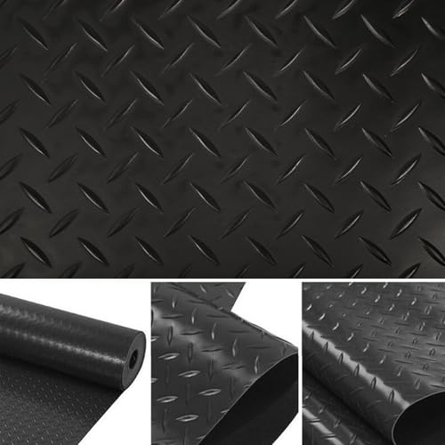 uyoyous 16.4 X 3.3 Ft Garage Floor Mats for Under Car, 3.2mm Thickened Diamond Plate Garage Parking Mats Non-Slip Waterproof & Oilproof Floor Protector Mat for Warehouse Pickup Truck Trailer, Black