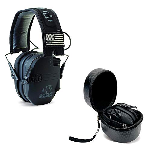 Walker's Razor Slim Electronic Ear Muffs (Black Patriot) & Storage Carrying Case Bundle