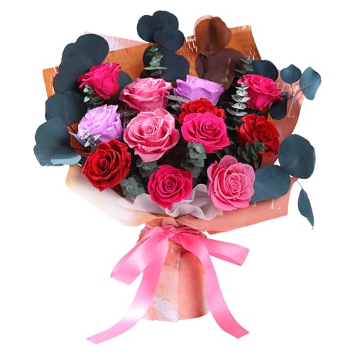 Lovenfold Flowers for Delivery Birthday Flowers Gift for Her,Preserved Flowers Bouquet 12 Roses Mixed Bouquet,Rose Gifts for Women Mom Grandma(Mixed 12 Reddish Roses)